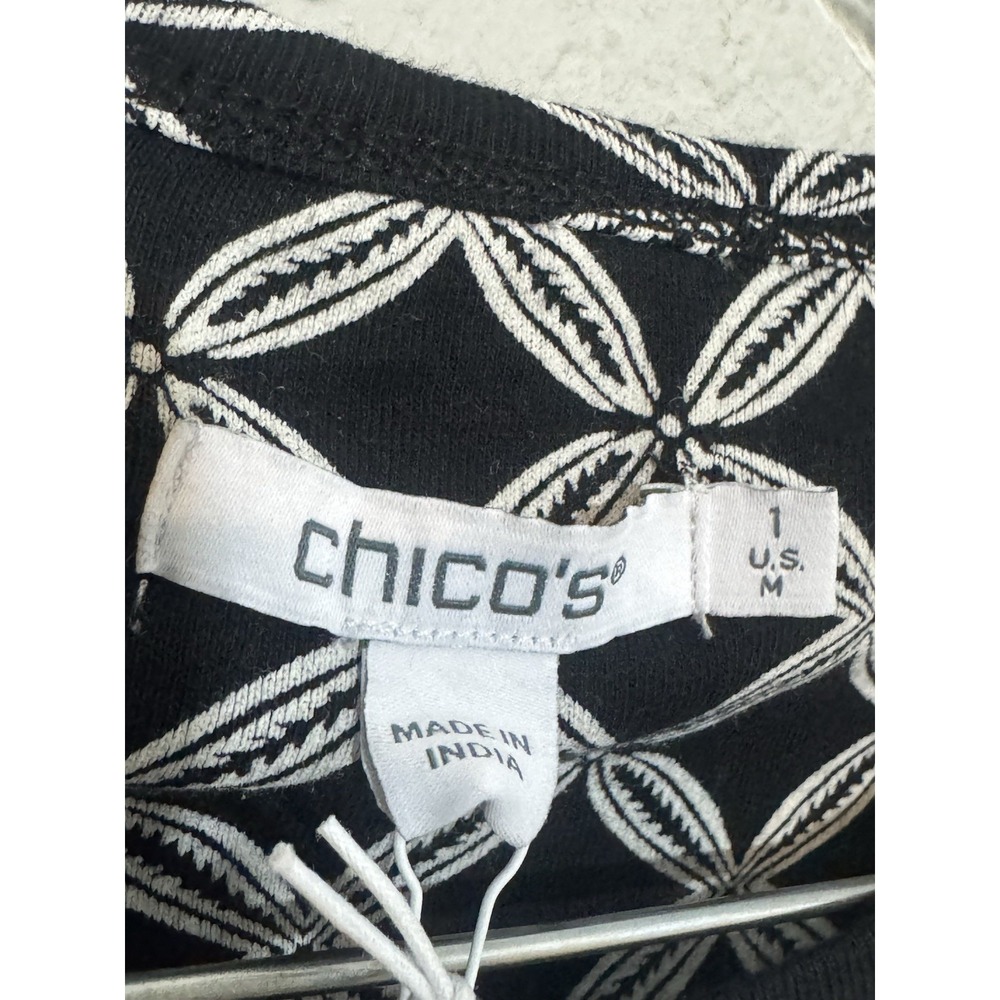 NWT Chico's 1/M Pima Cotton Knit Trellis Every Day Tee Black Medium‎ $55 - Picture 3 of 4